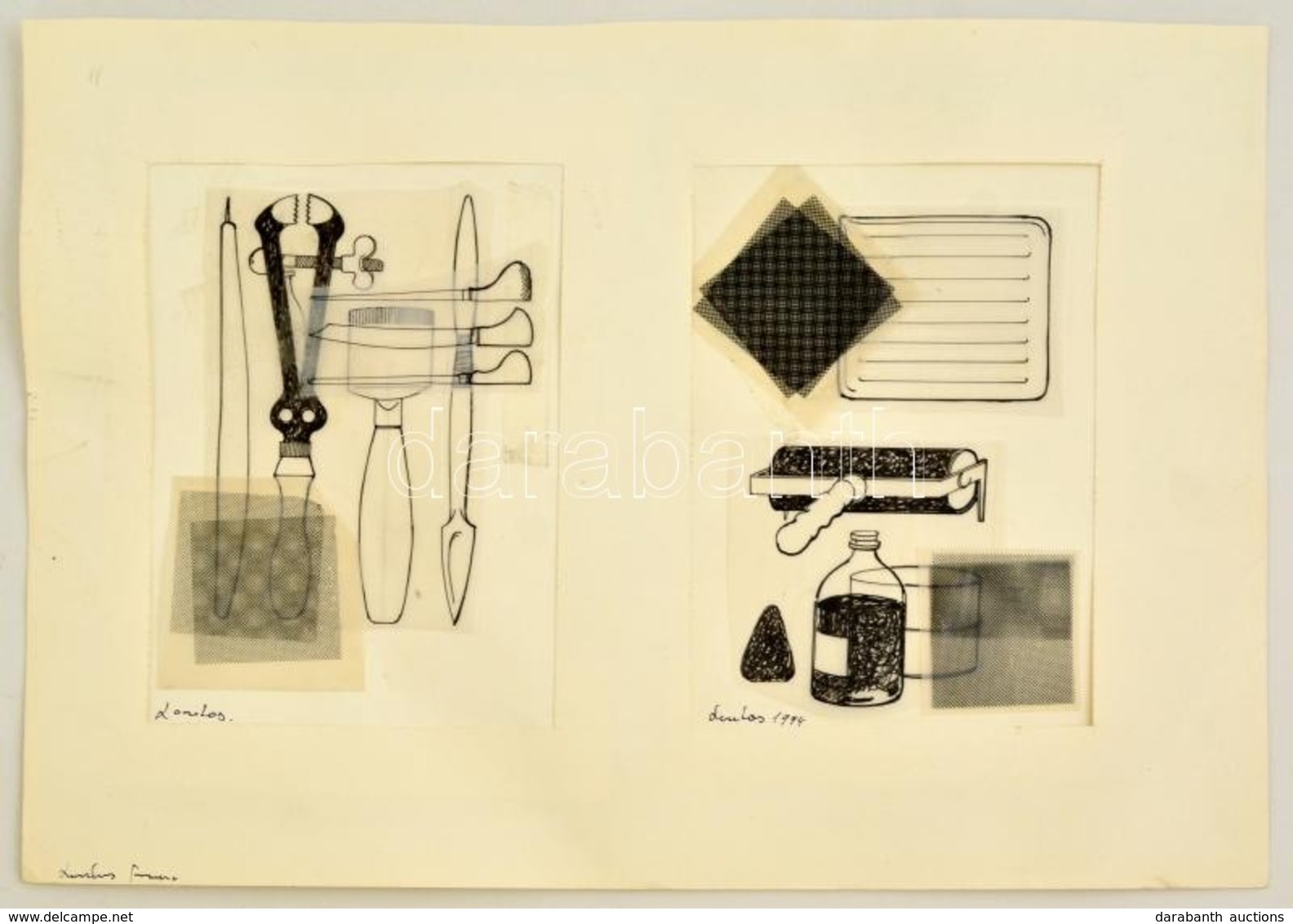 Lantos Jelzéssel: Eszközök. Kollázs, Papír, 19×14 Cm (2×) - Otros & Sin Clasificación