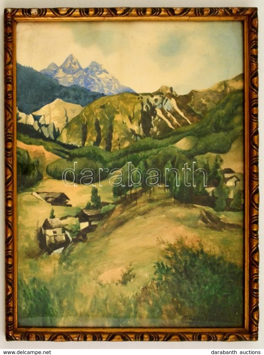 Nádler Jelzéssel: Alpesi Táj. Akvarell, Papír, üvegezett Keretben, 39×30 Cm - Otros & Sin Clasificación