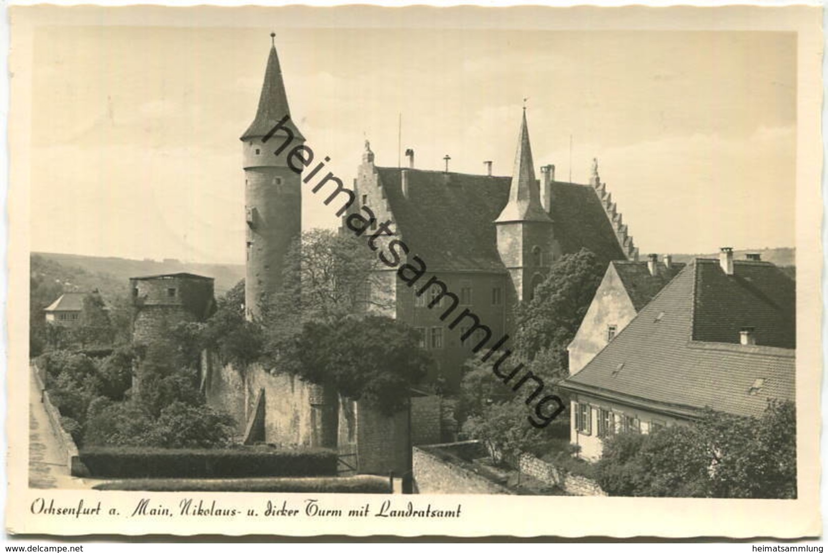 Ochsenfurt - Nikolaus- Und Dicker Turm Mit Landratsamt - Foto-AK - Verlag F. H. Dennerlein Nürnberg Gel. 1955 - Ochsenfurt