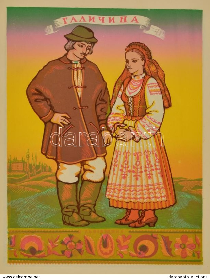 Ukrán Népviseleteket Bemutató 16 Darabos Nagy Linómetszetet Tartalmazó Mappa. Lapok Mérete 41x55 Cm / Ukranian Folkwear  - Altri & Non Classificati