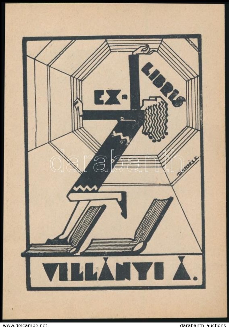 Dinnyés Ferenc (1886-1958): Art Deco Ex Libris, Víg György. Fametszet, Papír, Jelzett A Dúcon, 10x8 Cm - Altri & Non Classificati