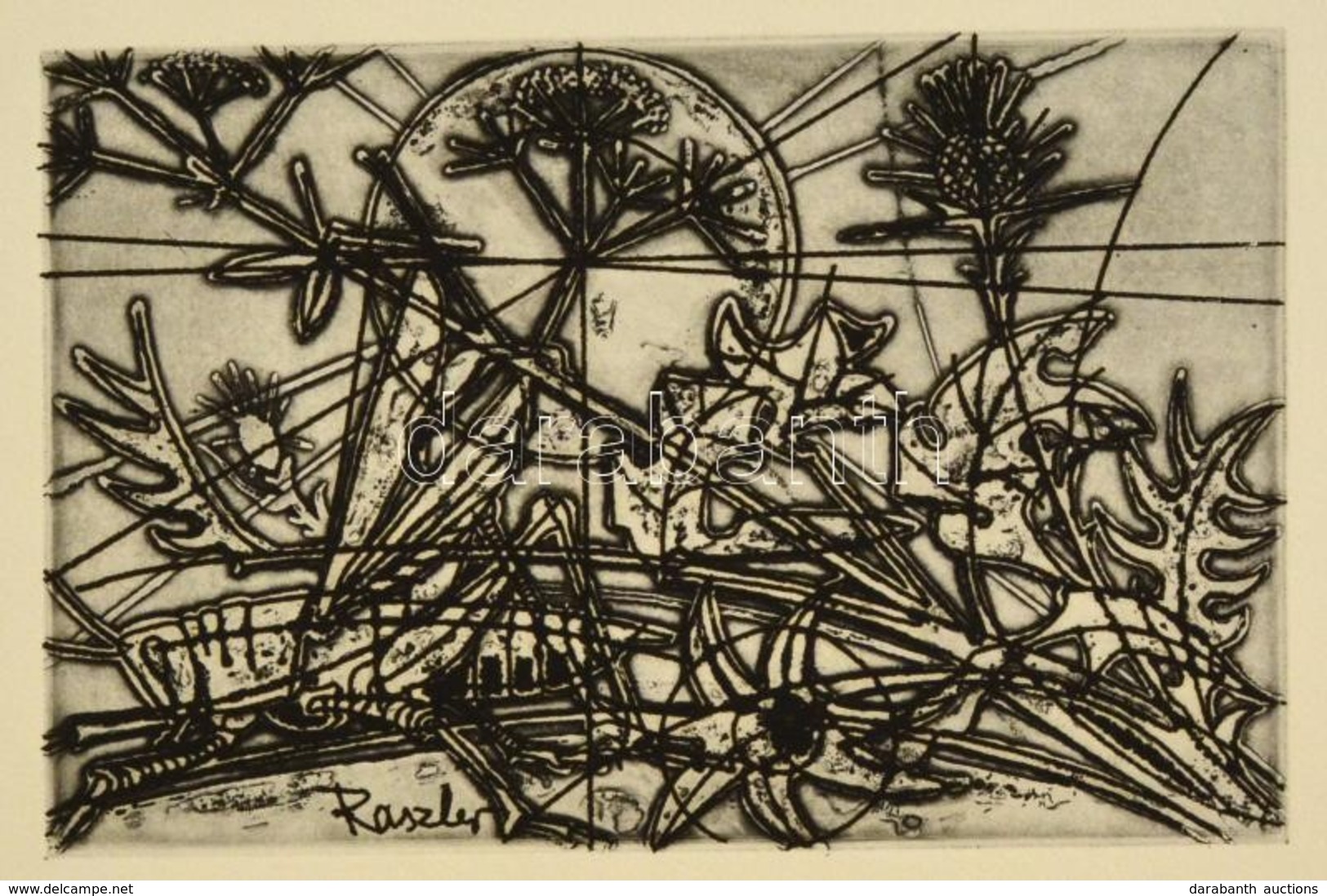 Raszler Károly (1925-2005): Virágszálak. Rézkarc, Papír, Jelzett, 9,5×14,5 Cm - Otros & Sin Clasificación