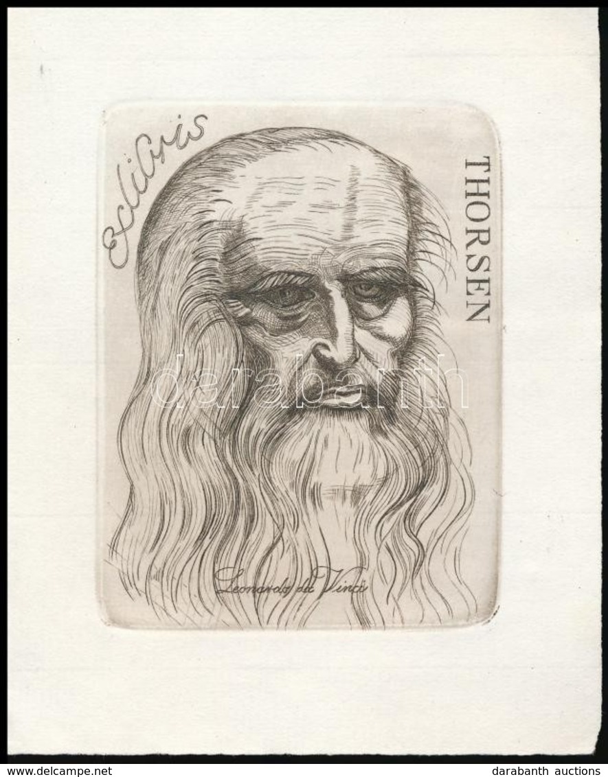 Oskar Thorsen (?-?): Ex Libris, Leonardo Da Vinci. Rézkarc, Papír, Jelzett, 9×6,5 Cm - Altri & Non Classificati
