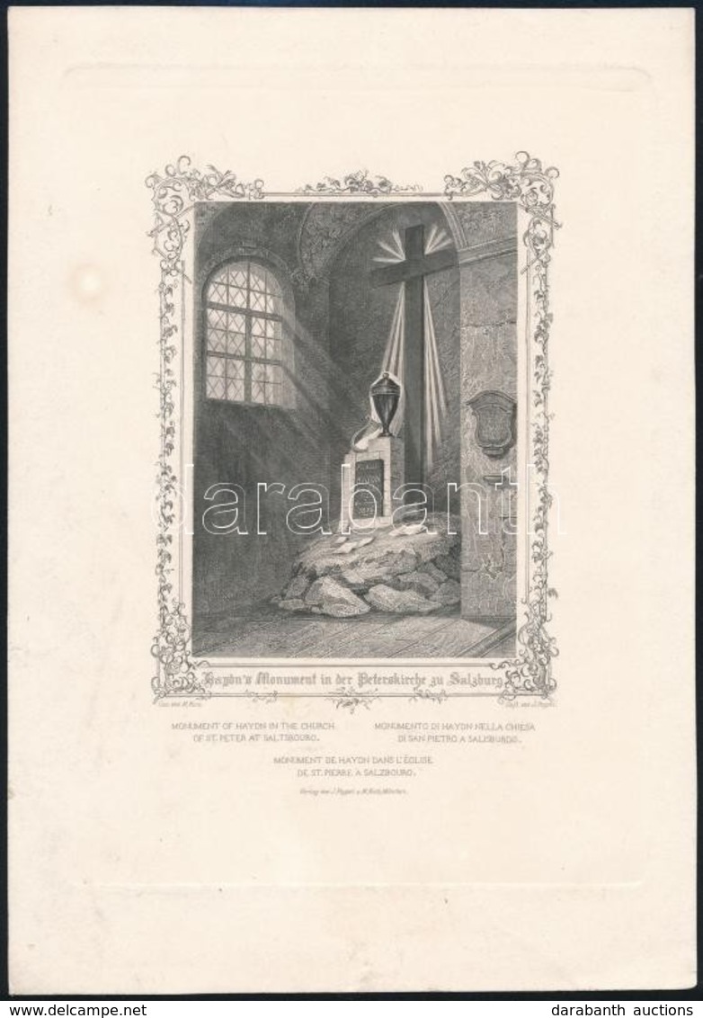 Cca 1900 Haydn's Monument In Der Peterskirche Zu Salzburg, Acélmetszet, Verlag Von J. Poppel Und M. Kurz, München, 20×13 - Estampas & Grabados