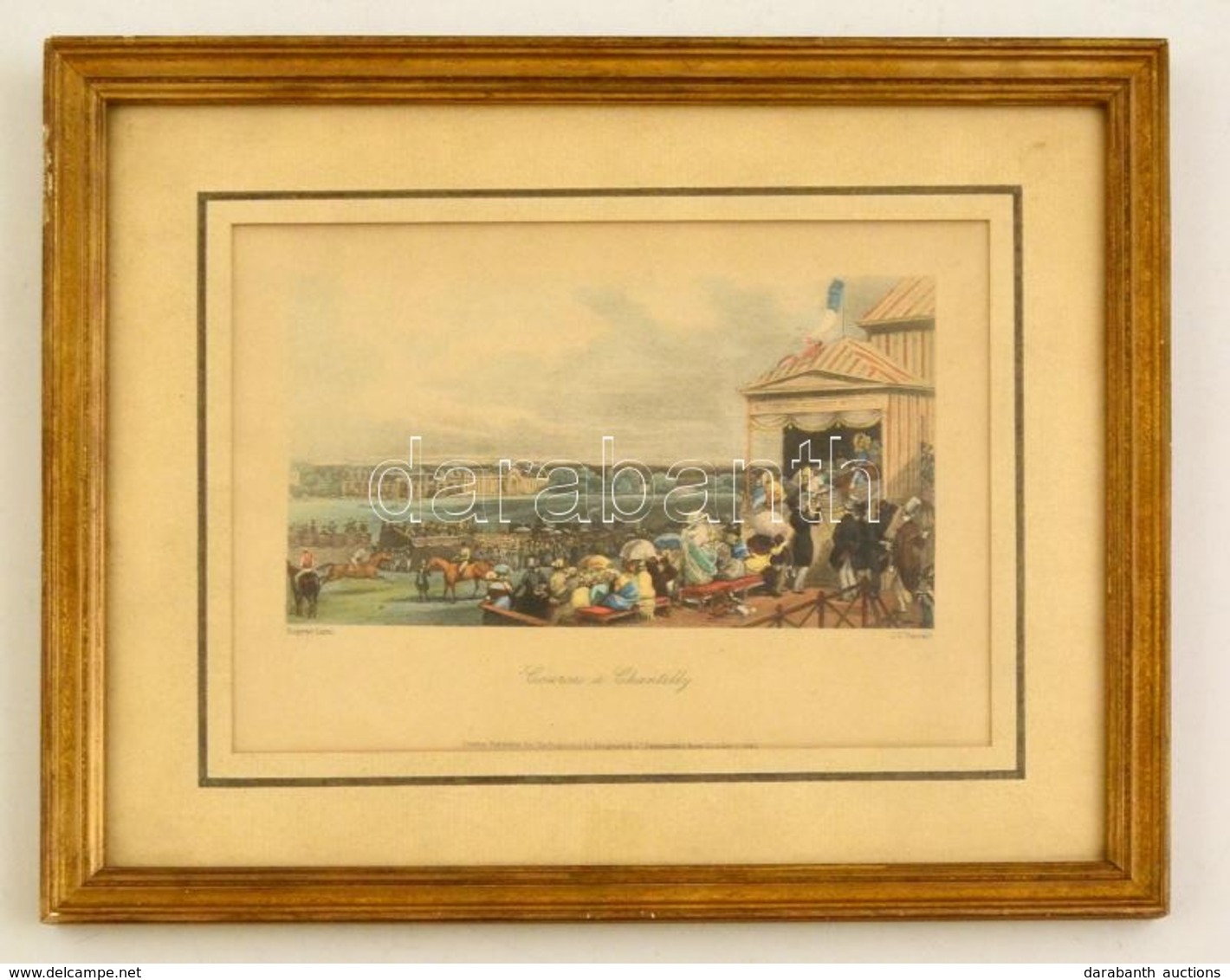 1843 Eugene Lami - J.C. Varrall: 'Courses á Chantilly', Színezett Acélmetszet, üvegezett Keretben, 14×19 Cm - Stiche & Gravuren