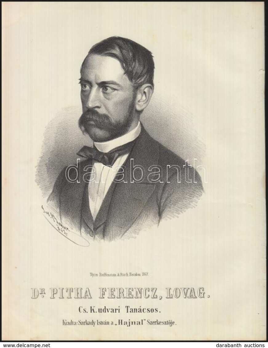 1867  Dr. Pitha Ferenc Lovag, Cs, Kir, Udvari Tanácsos Kőnyomatos Portréja. Joseph Bauer Munkája.  / Lithographic Portra - Stiche & Gravuren