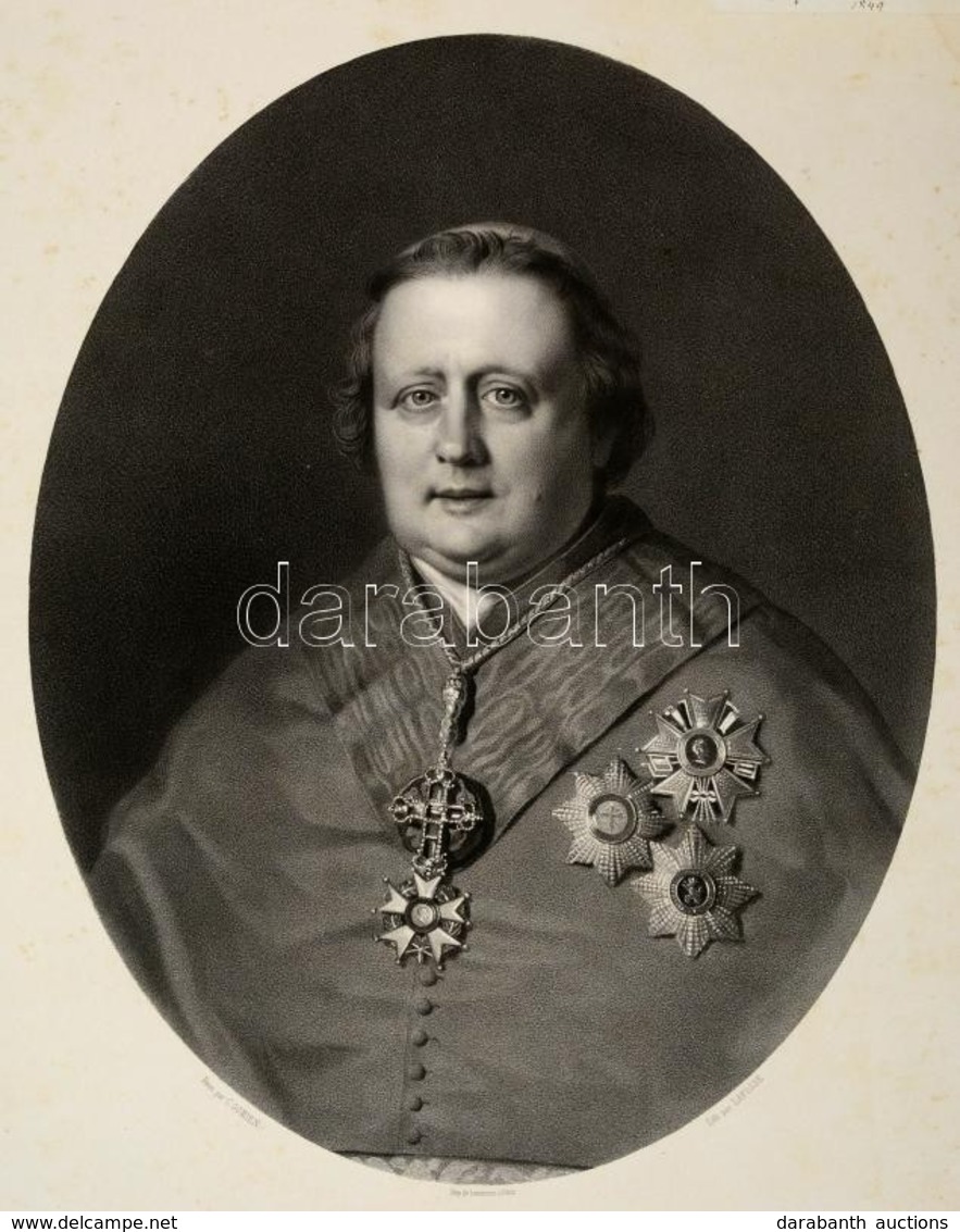 1854 Raffaele Cardinal Fornari (1787-1854) Olasz Bíboros Nagyméretű Kőnyomatos Portréja. Lafosse Kőrajz. / 1854 Cardinal - Stiche & Gravuren