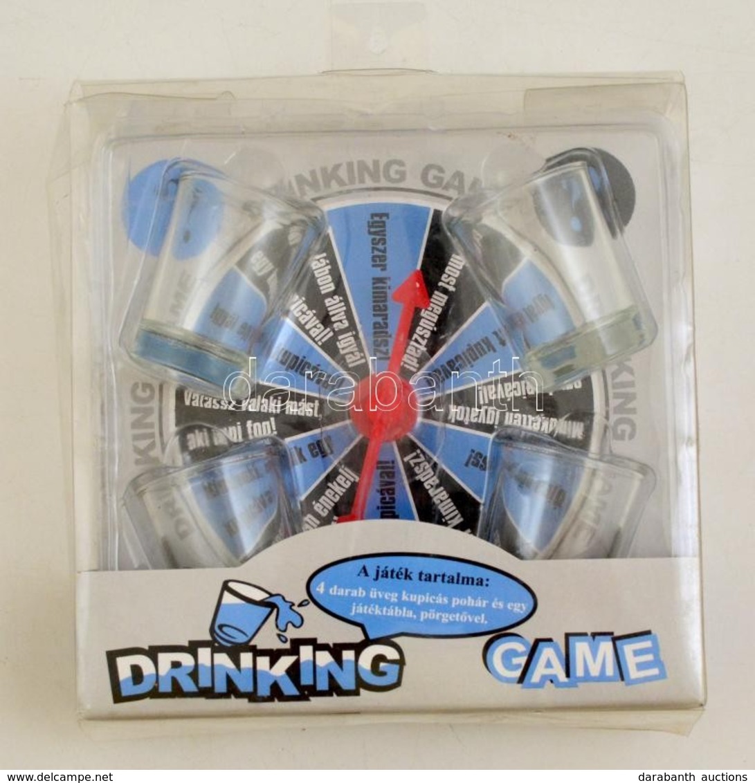 Drinking Game, 4 Db üvegpogárral, Játéktáblával, Pörgetővel, Eredeti Dobozában, Eredeti Műanyag Dobozában. - Altri & Non Classificati