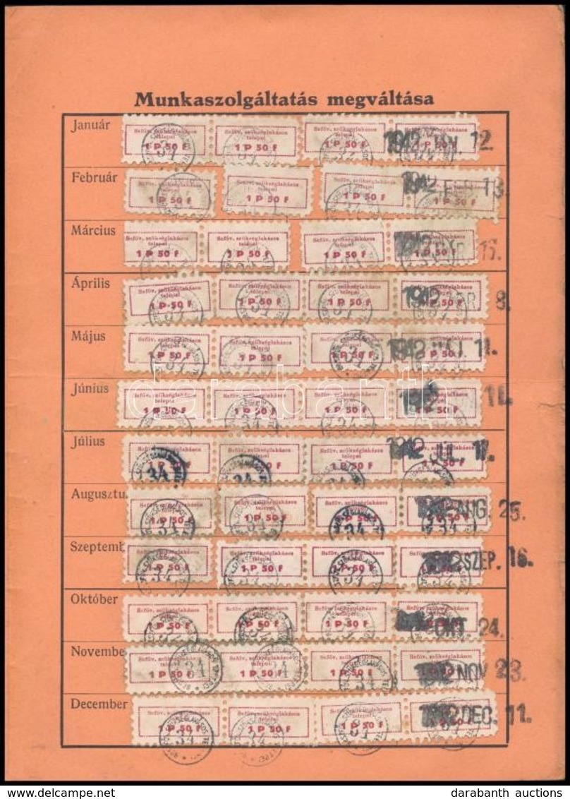 1942 Budapest Székesfőváros Auguszta Telep Munkaszolgáltatás Megváltását Igazoló Jegyfüzet, Bélyegekkel - Ohne Zuordnung