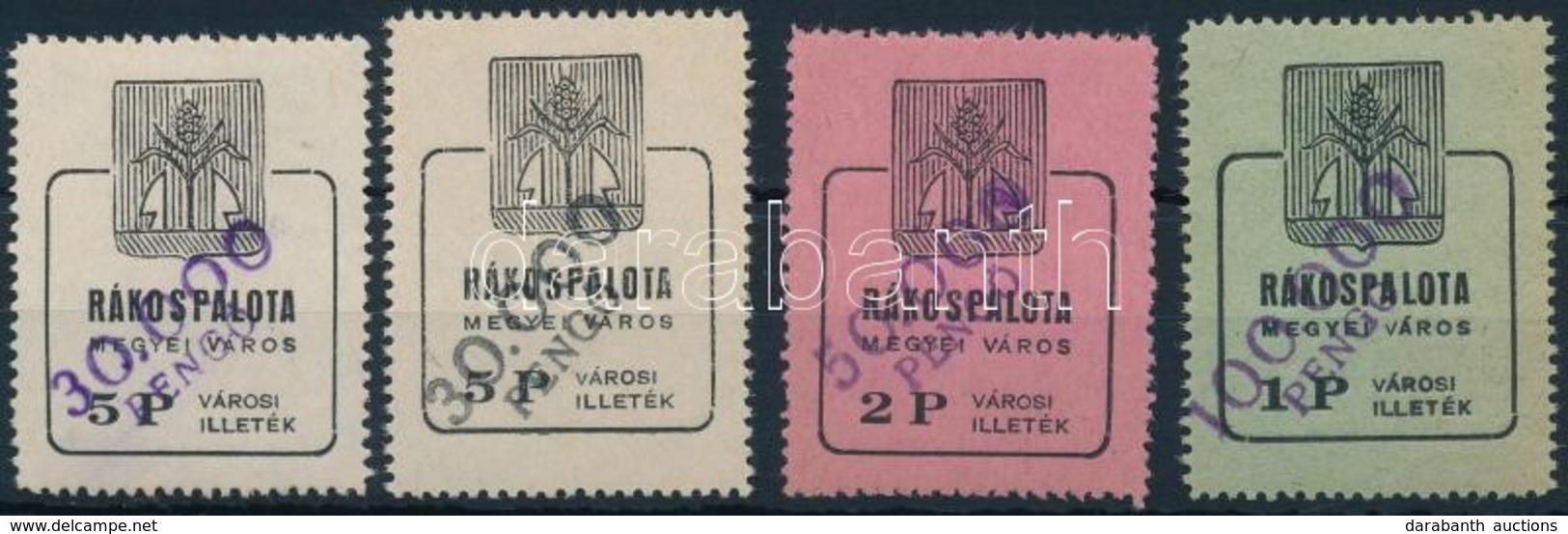 1946 Rákospalota Városi Illetékbélyeg 30.000P/5P, 50.000P/2P, 100.000P/1P Lila Felülnyomással + 30.000P/5P Fekete Felüln - Ohne Zuordnung