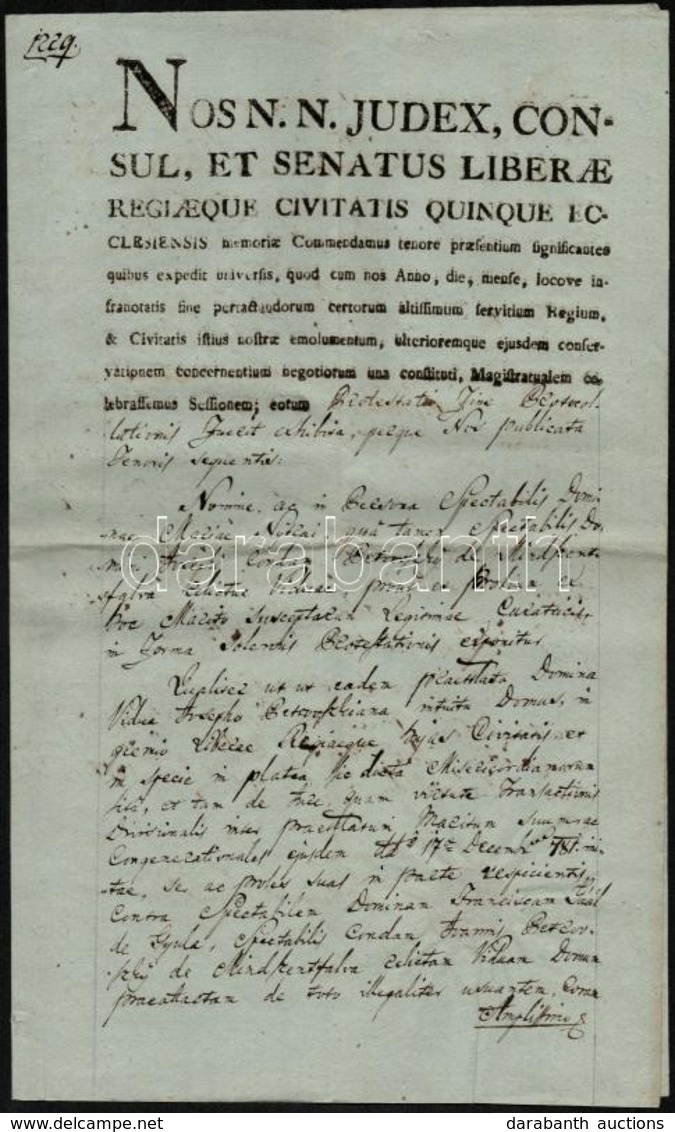 1817 Pécs, Mindszenti Petrovszky-család Birtokügyében íródott Okirat, Pécs Város Szárazpecsétjével, Aláírással, Latin Ny - Ohne Zuordnung