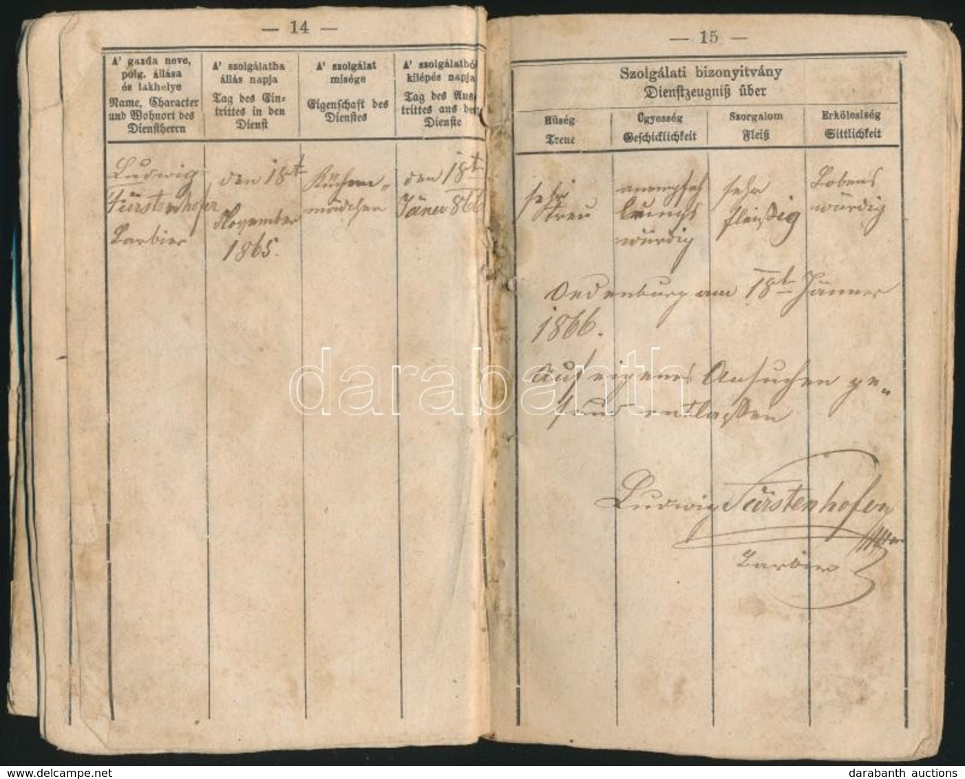 1860 Cselédkönyv Sok Bejegyzéssel, Tokkal - Non Classificati