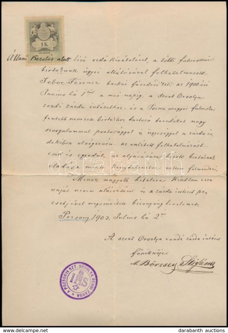 1903 Pozsony, Ajánlólevél Főerdész Részére, 1K Okmánybélyeggel - Sin Clasificación