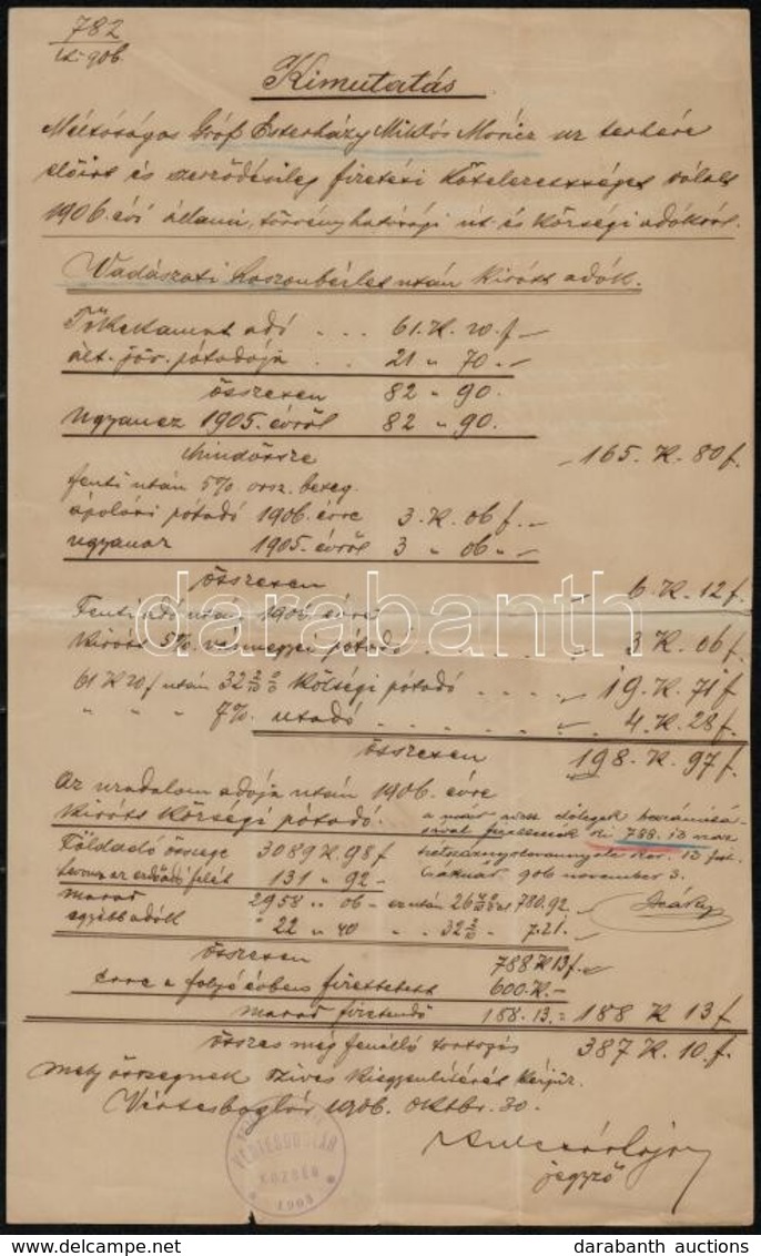 1906 Vértesboglár, Gróf Esterházy Miklós Móricnak Szóló Adófelszólítás - Non Classificati