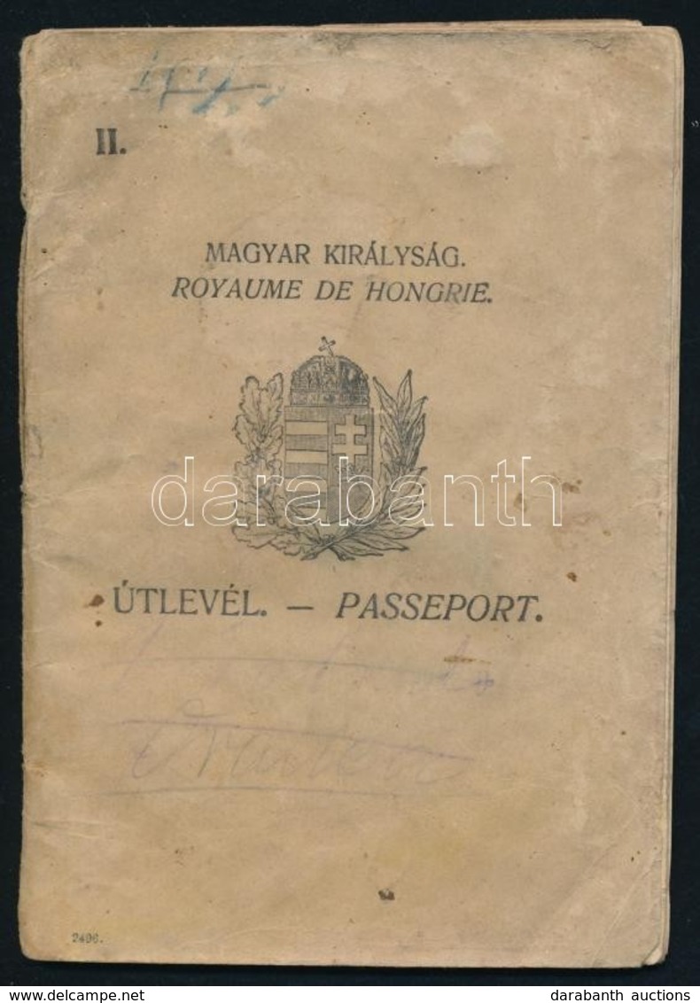 1924-1924 Magyar Királyság Fényképes útlevele, Román Bejegyzésekkel, Viseltes állapotban, Foltos, Hullámos Lapokkal - Ohne Zuordnung