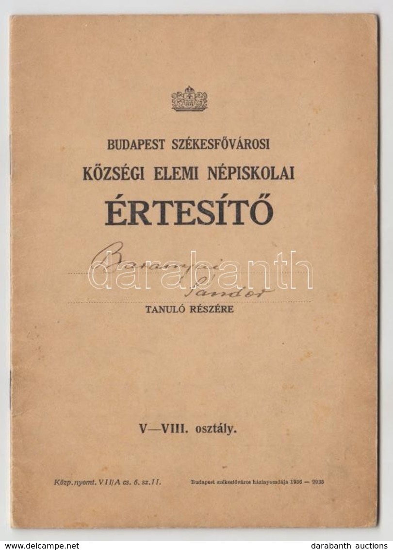 1939 Budapesti Elemi Népiskolai értesítő - Sin Clasificación