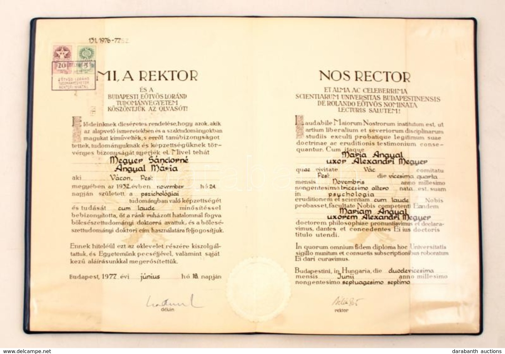 1977 Pszichológusi Diploma Műbőr Kötésben - Sin Clasificación