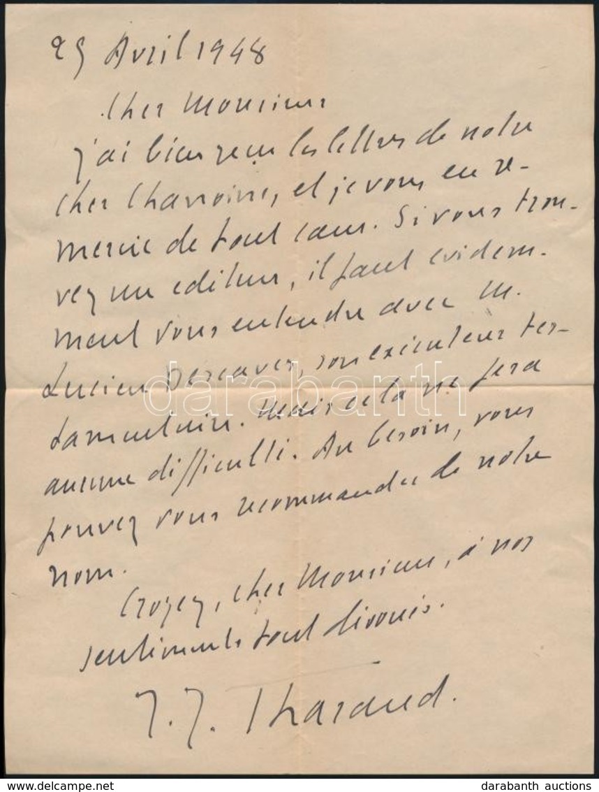 Jérôme Tharaud (1874-1953) Francia Grafikus Saját Kézzel írt  Levele / Autograph Signed Letter Of French Graphic Jérôme  - Ohne Zuordnung