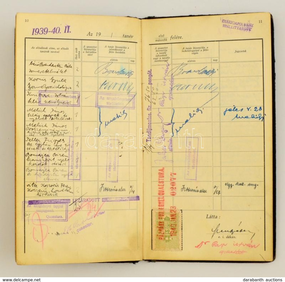 1939 Bölcsészkari Leckekönyv Häckel Ernő, Domannovszky, Kornis Gyula, Országh László és Más Jeles Tudósok Aláírásával - Sonstige & Ohne Zuordnung