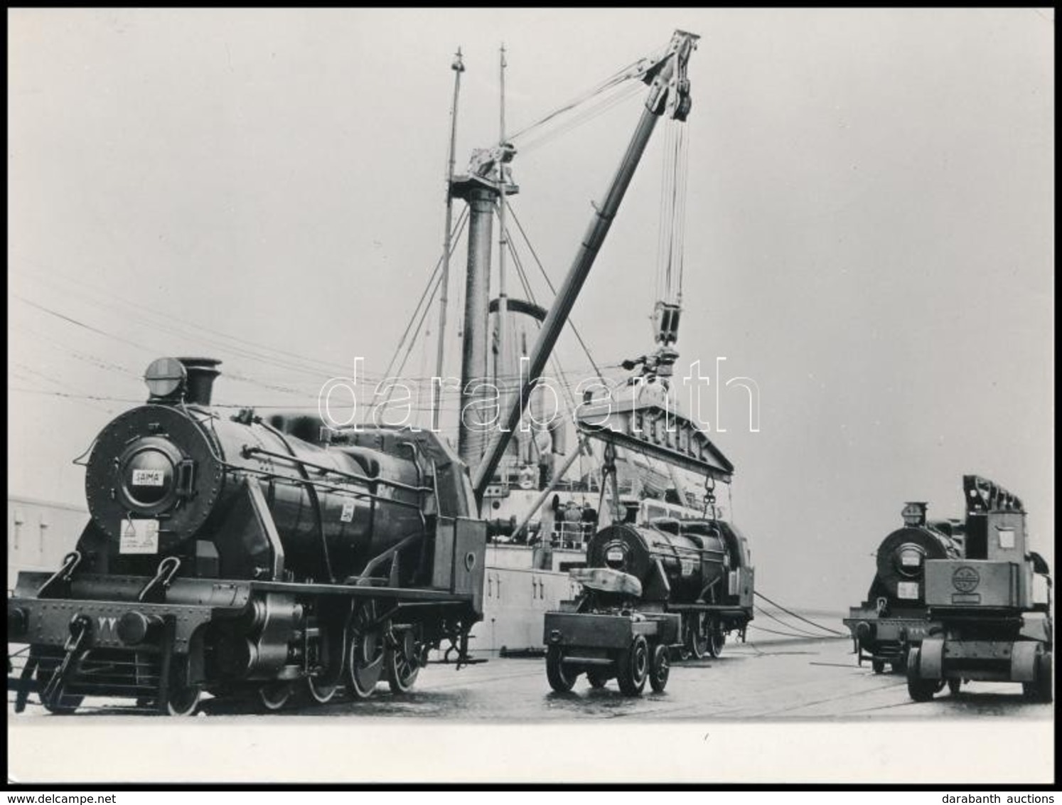1953 Az Egyiptomi Államvasutak Részére Gyártott MÁVAG 1D Mozdonyok Behajóztatása, Feliratozott Sajtófotó, Későbbi Előhív - Sonstige & Ohne Zuordnung