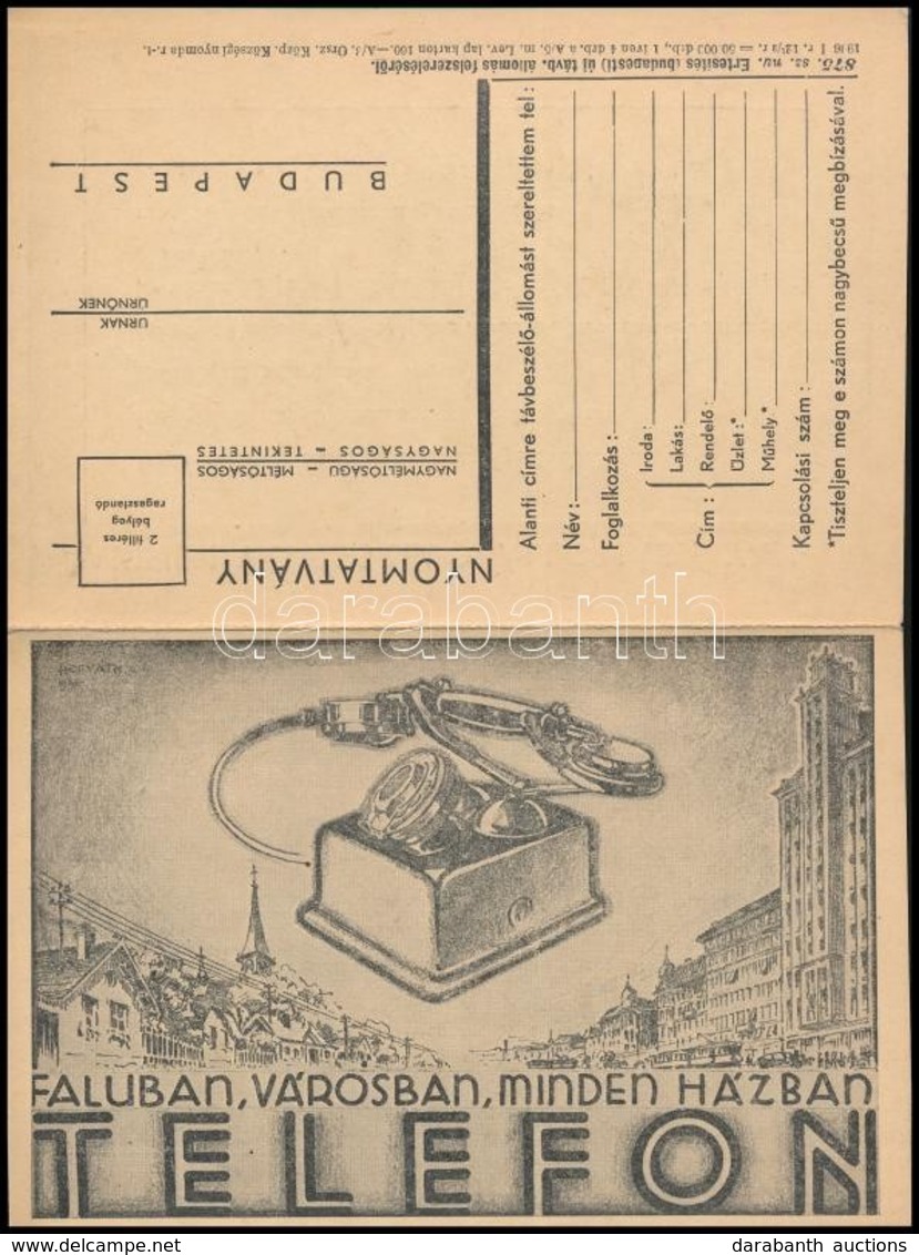 1936 'Faluban, Városban, Minden Házban Telefon' - Két Levelezőlapra Bontható Reklám, Szép állapotban - Publicidad