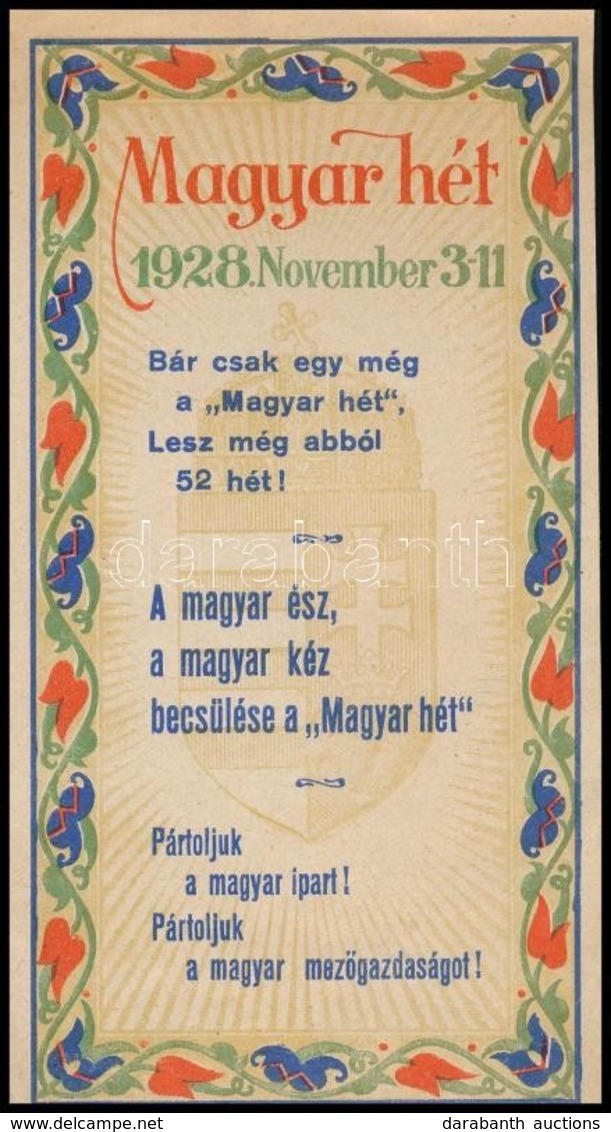 1928 Magyar Hét, Magyar Ipart Támogató Reklám Cédula, 15x8 Cm - Publicidad