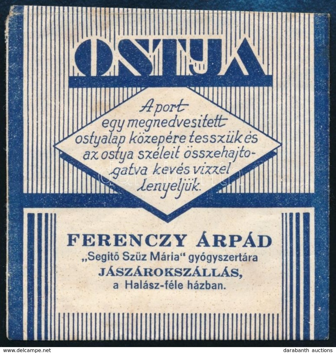 Cca 1920-1940 Jászárokszállás Ferenczy Árpád, 'Segítő Szűz Mária' Gyógyszertári Borítéka. - Publicidad