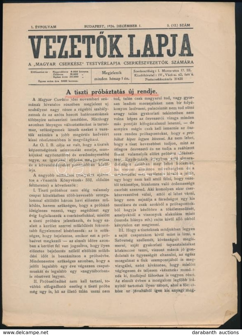1924 A Vezető Lapja C. Cserkész újság I. évfolyamának 5. Száma, Benne Az új Tisztipróba Szabályaival - Scoutismo