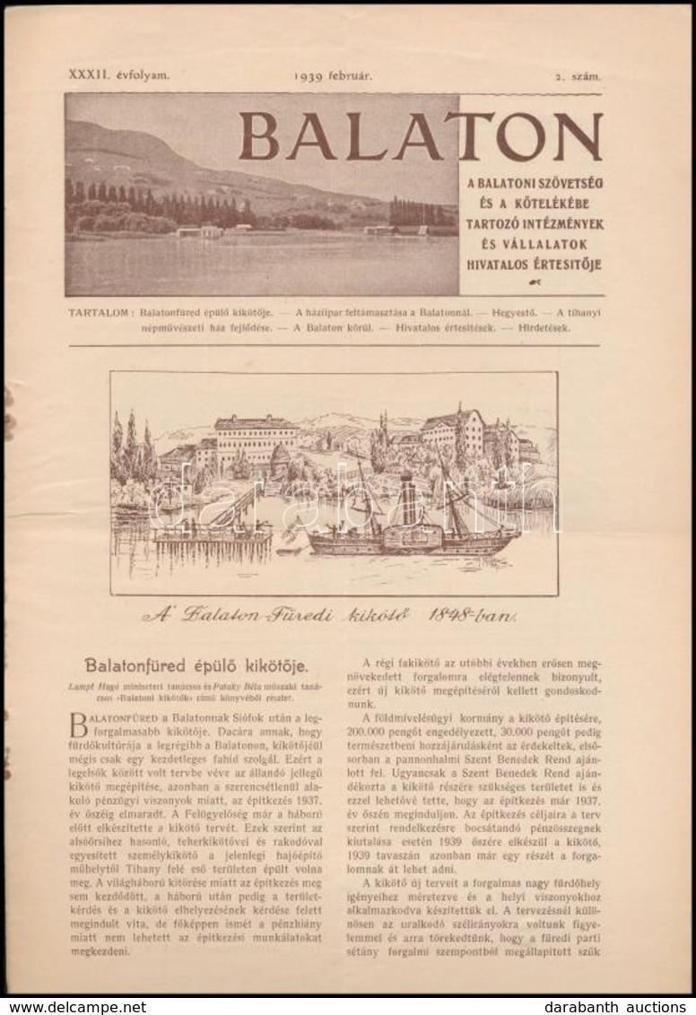1939 Balaton, A Balatoni Szövetség Hivatalos értesítője. XXXII. évf. 2. Száma. Sok Képpel és Hirdetéssel - Sonstige & Ohne Zuordnung