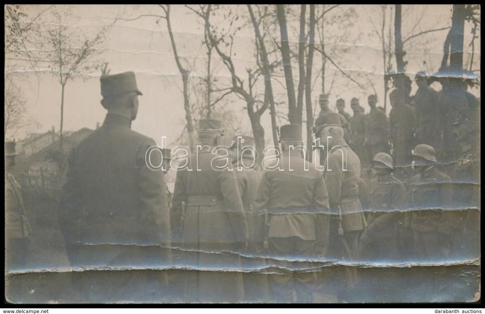 Cca 1917 IV, Károly A Fronton Magyar Csapatokat Vizitál Főtisztekkel. Hajtásnyommal. / WW: I. Military Photo With Karl E - Ohne Zuordnung