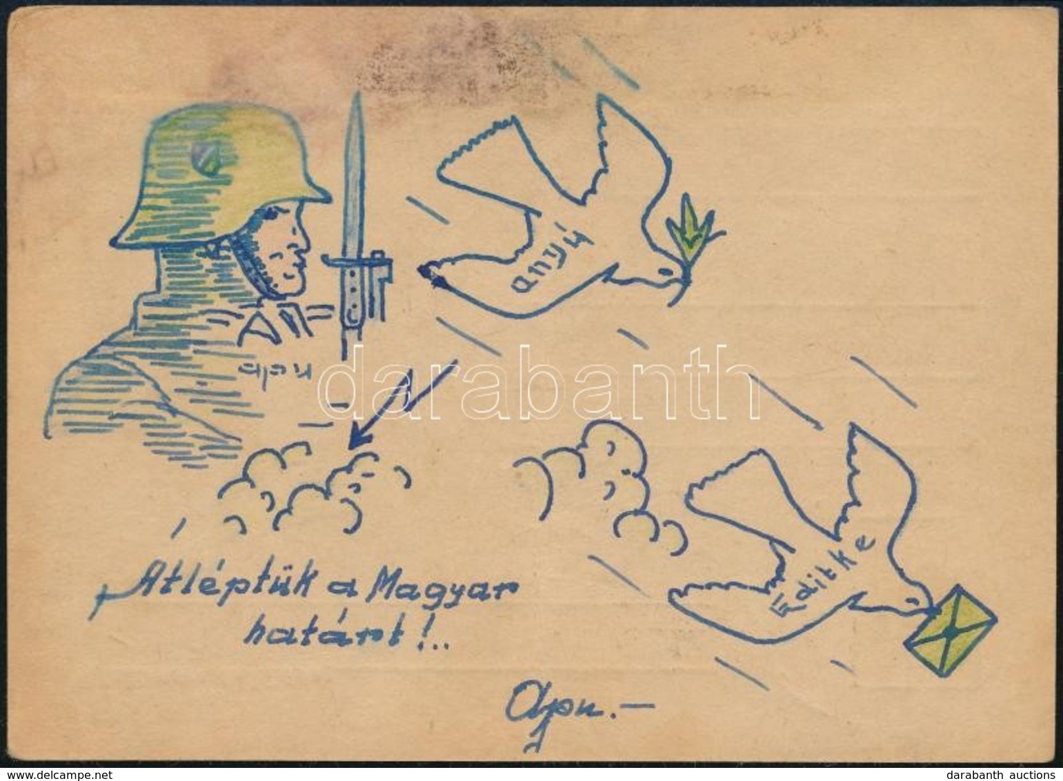 1943 Egyedi Rajzos Tábori Posta Levelezőlap Az Orosz Frontról - Ohne Zuordnung