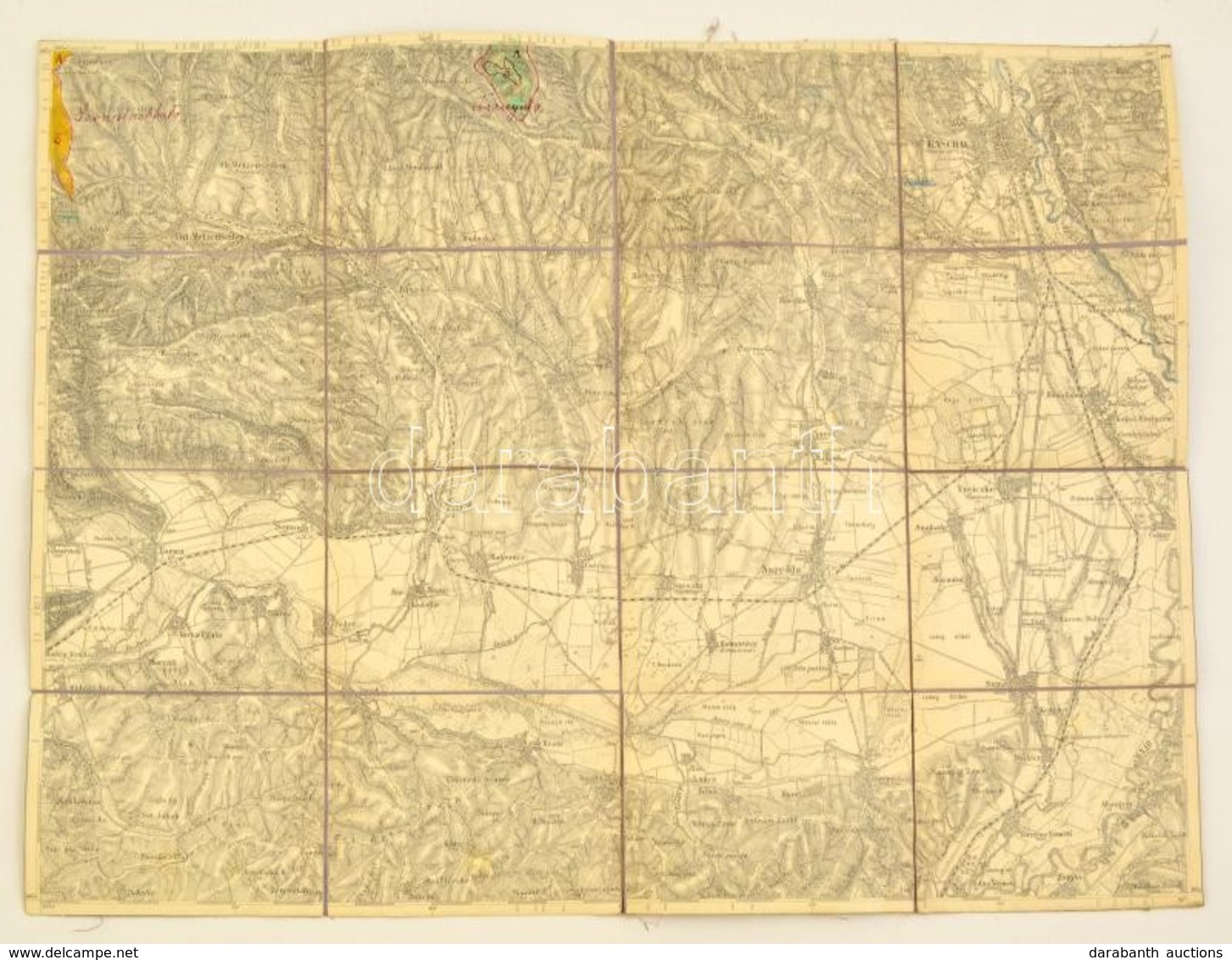 1880 Kassa Környékének Katonai Térképe, Vászontérkép, 39×50 Cm - Altri & Non Classificati