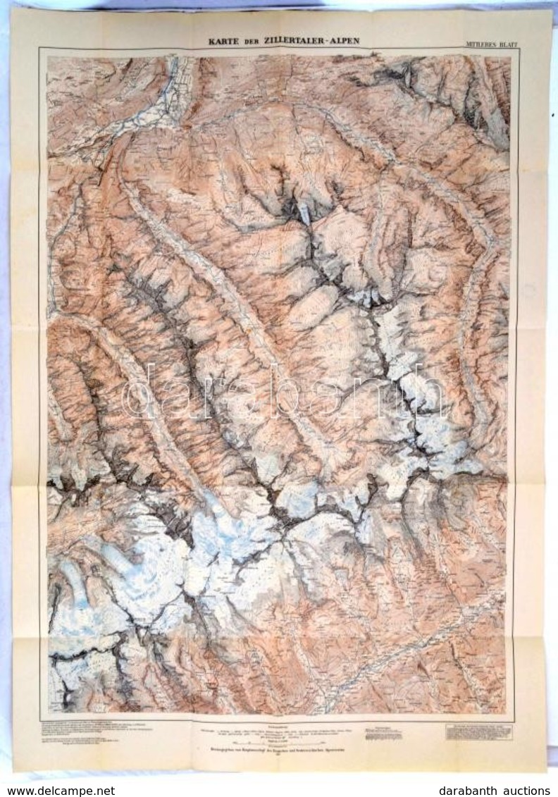 1932 A Zitterthali Alpok Nagyméretű Térképe / Austria Large Hiking Map Of The Zitterthal Alps 75x90 Cm - Otros & Sin Clasificación