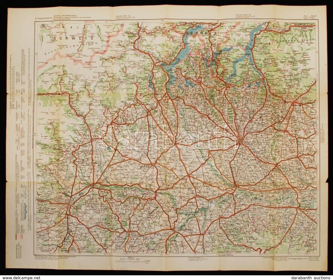Cca 1910 G. Freytag&Berndt's Automobil- Und Radfahrerkarten, Blatt 40.: Schweiz Und Italien. Verlag Der Kartographischen - Otros & Sin Clasificación