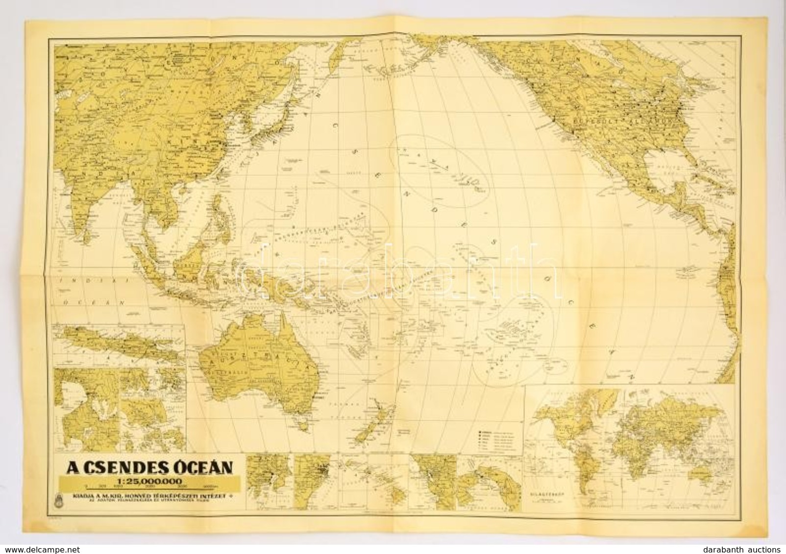 1941 A Csendes-óceán, 1:25000000, M. Kir. Honvéd Térképészeti Intézet, 64×92 Cm - Sonstige & Ohne Zuordnung