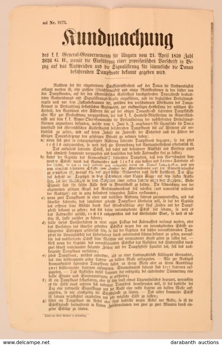 1852 Hirdetmény Az 1852-dik Lvi Januárius 17-kétől Bélyegilleték Alá Eső Jogügyletek Tárgyában. 4 Oldalon, Két Nyelven / - Sin Clasificación