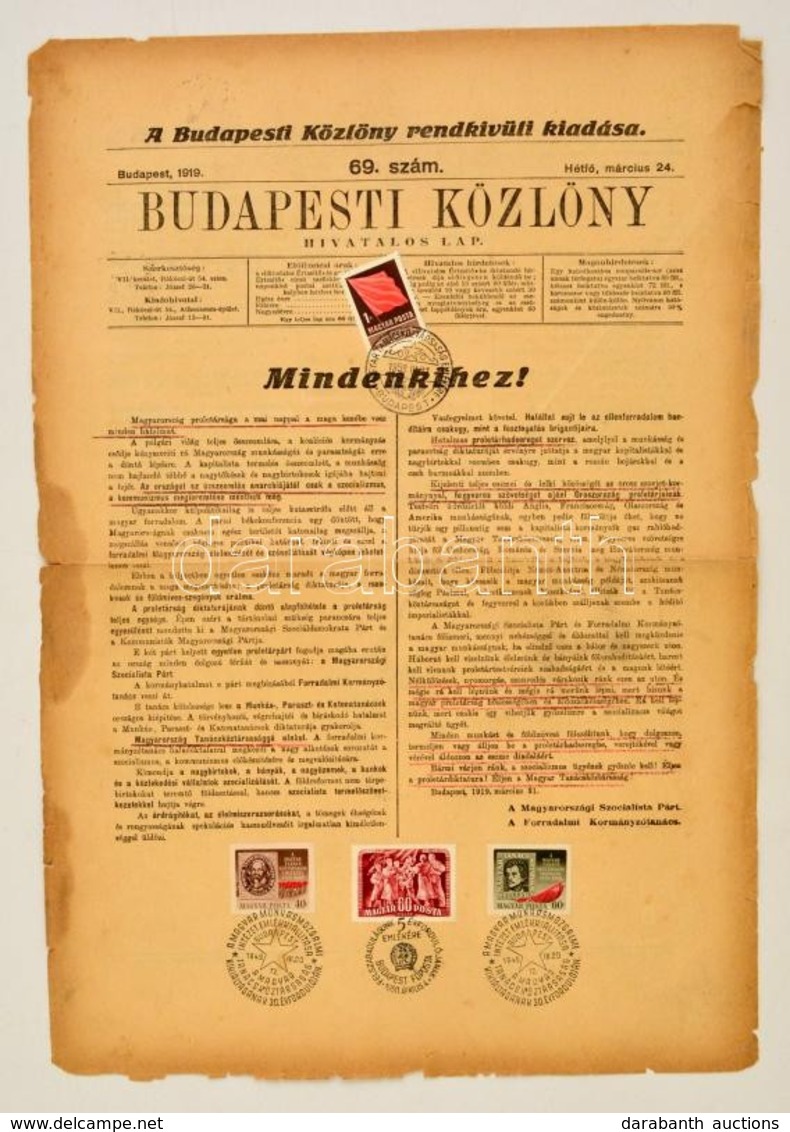 1919 A Budapesti Közlöny 69. Száma, Rendkívüli Kiadás - Sin Clasificación