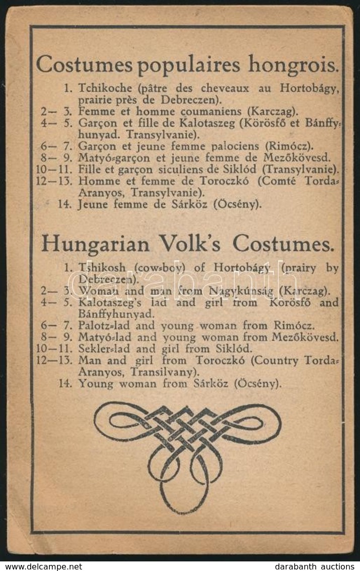 Cca 1920-1930 Magyar Népviselet. Rajzolta Horváth Jenő. Orbis Pictus Hungaricus. Szerk.: Czakó Elemér. Bp., é.n., Magyar - Ohne Zuordnung