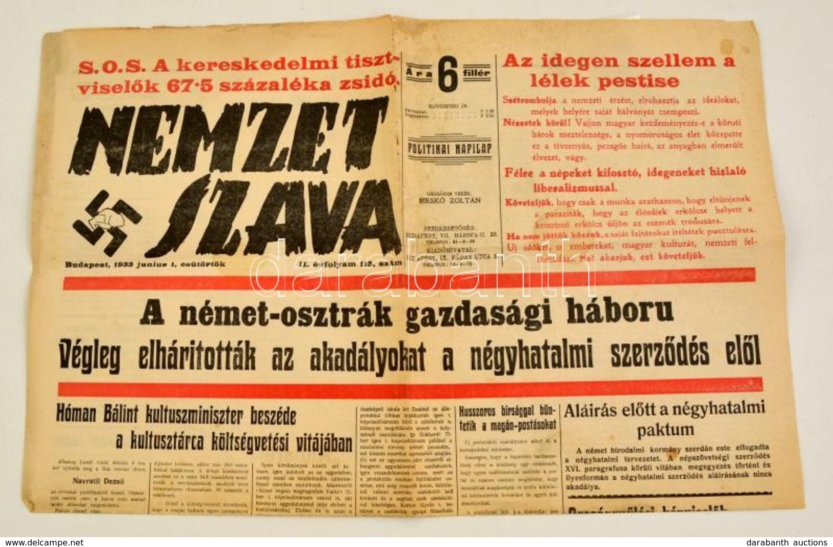 1938 A Nemzet Szava C. Hungarista újság 115. Száma - Sin Clasificación