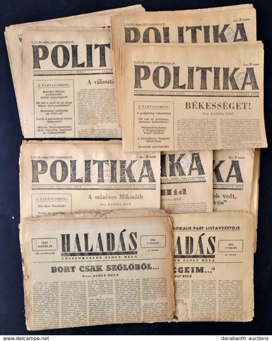 1945-1947 Vegyes újság Tétel,12 Db (Haladás 2 Száma, Politika 7 Száma, Szabad Nép 3 Száma), Szakadozott állapotban, A Sz - Sin Clasificación