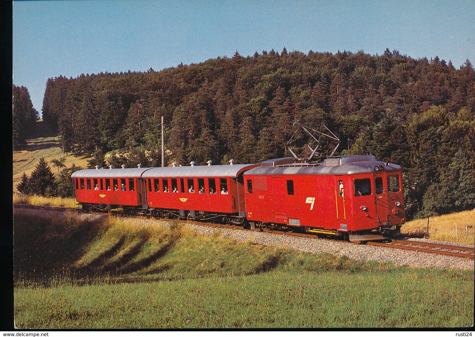 Chemin De Fer Du Jura ( C.J. )  Automotrice Electrique  A Bagages De 4/4 101 Avec Voitures B 721 Et B 723 - Eisenbahnen