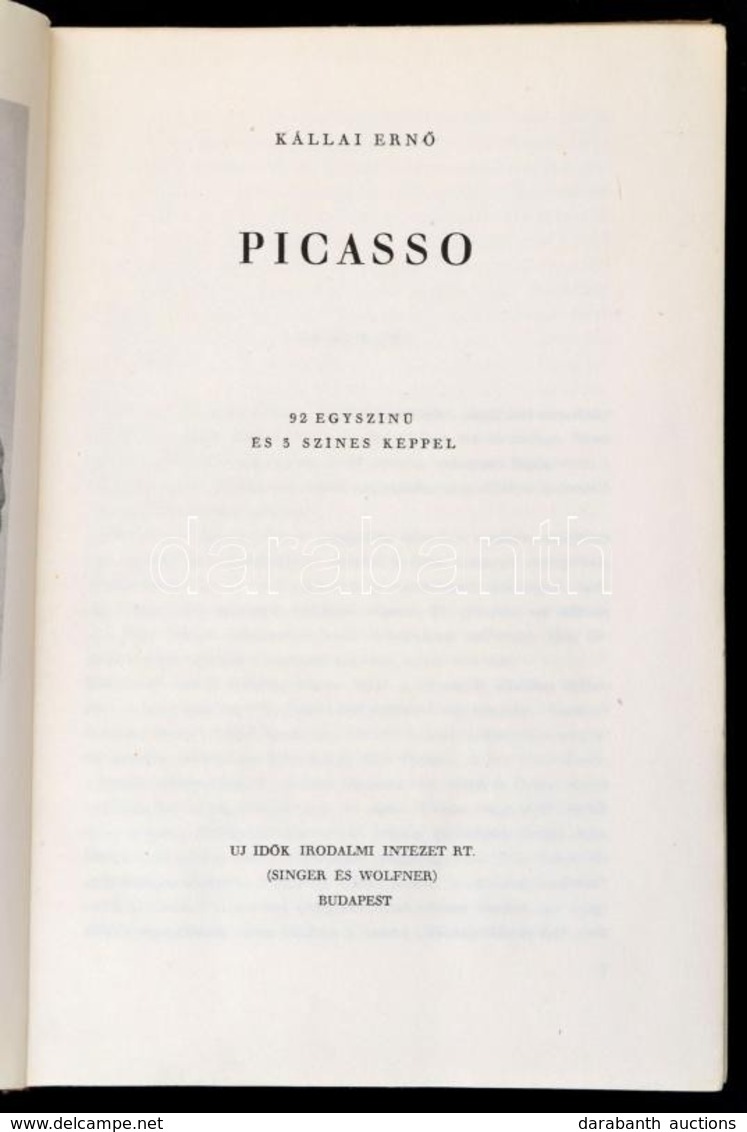 Kállai Ernő: Picasso. Bp.,1948,Új Idők Irodalmi Intézet Rt.(Singer és Wolfner),(Hungária-ny.), 86 P.+LXXX T. Kiadói Félv - Sin Clasificación