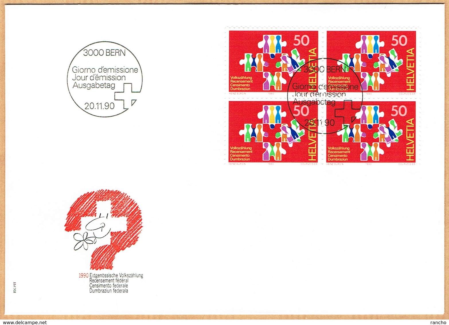 FDC BLOC DE 4 1990 C/DES TIMBRES SUISSES Nr:805. Y&TELLIER Nr:1363. MICHEL Nr:1435. - FDC