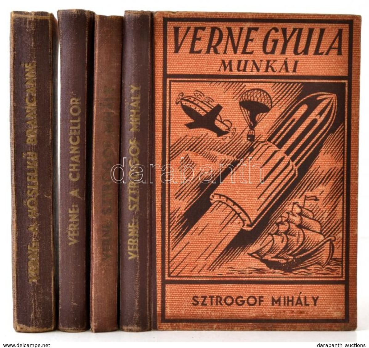 Verne Gyula 4 Db Műve: 
Sztrogof Mihály (2db), A Chancellor, A Hőslelkű Branicanné. Bp.,é.n., Forrás. Kiadói Félvászon-k - Non Classificati