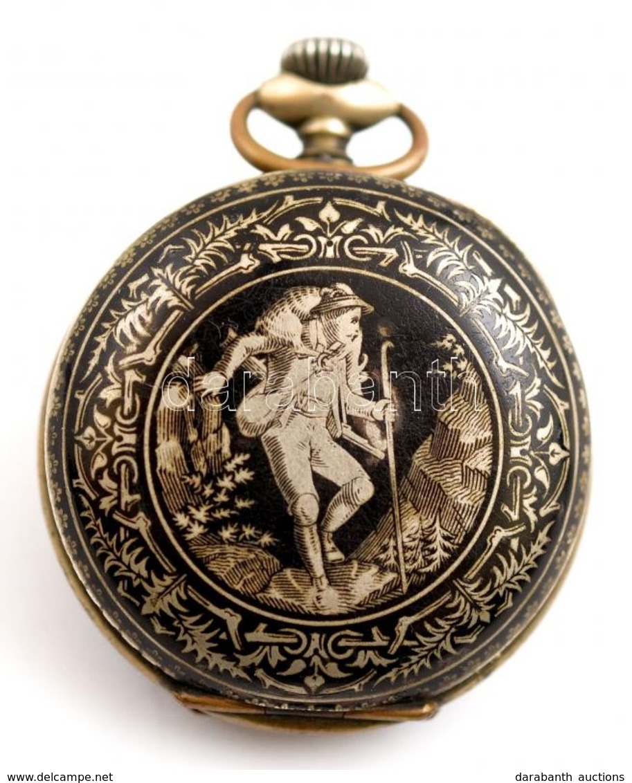 Jelzett Niellós Zománcozott Ezüst Zsebóratok. Szép állapotú Zománccal / NIello Silver Pocket Watch Case D:5,1 Cm - Otros & Sin Clasificación