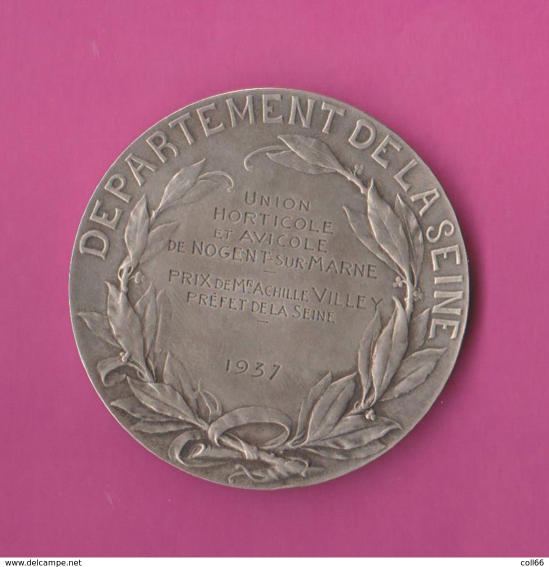 1937 Médaille Argent Union Horticole Avicole Nogent/Marne Villey Ville Paris 61gr Dim 5cm Prudhomme - Professionnels / De Société