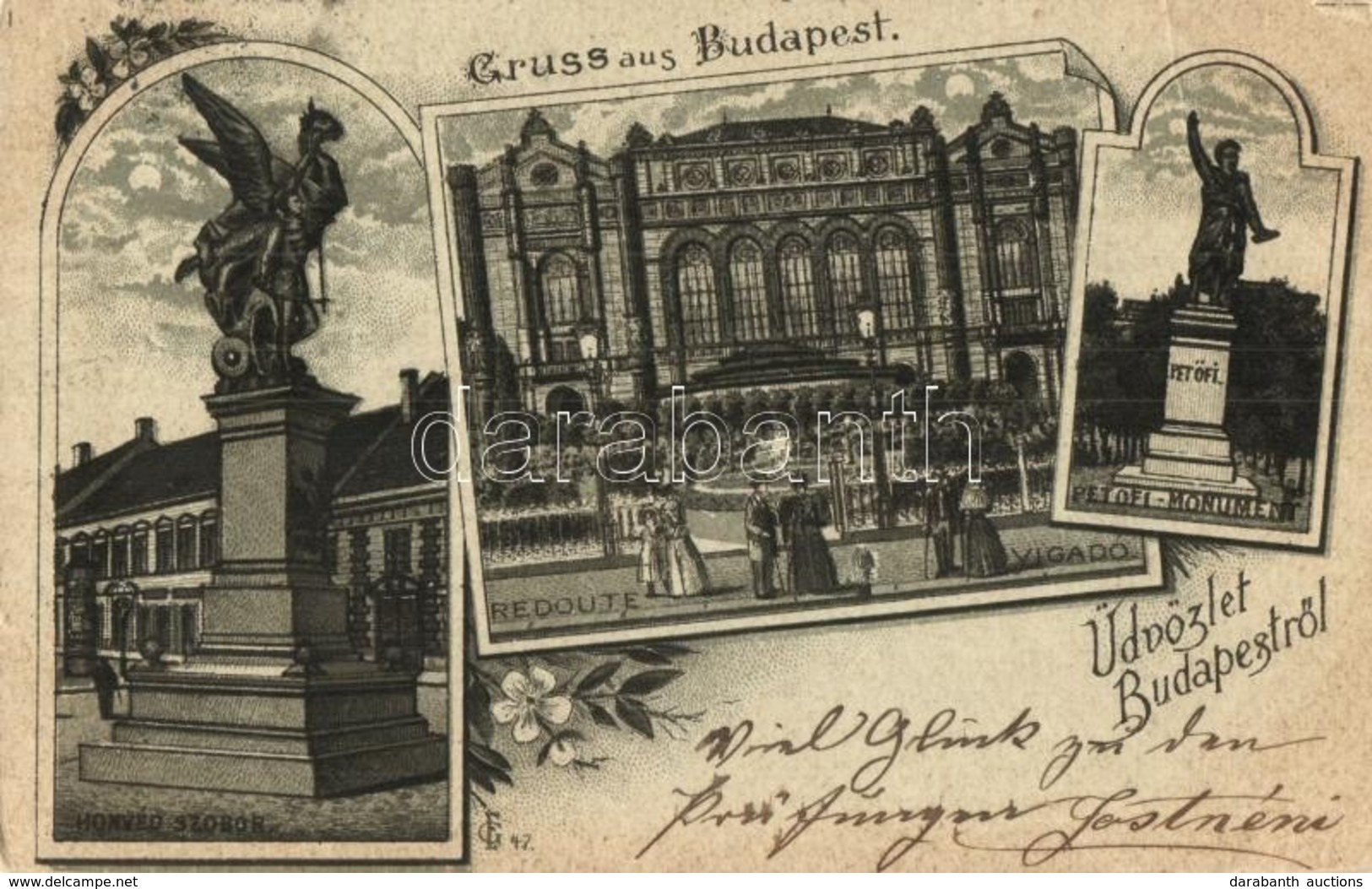 T2/T3 Budapest, Honvéd Szobor, Vigadó, Petőfi Sándor Szobor. Art Novueau, Floral, Litho (EK) - Sin Clasificación