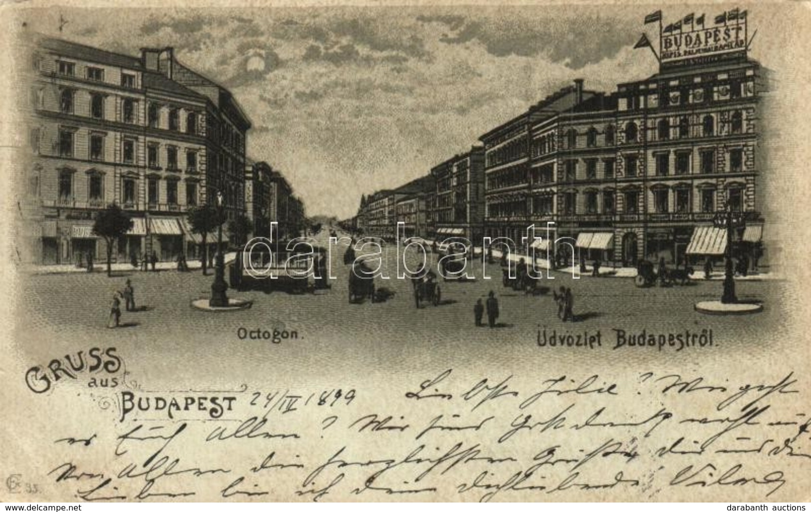 T2/T3 1899 Budapest VI. Oktogon, Villamos. Litho  (EK) - Sin Clasificación