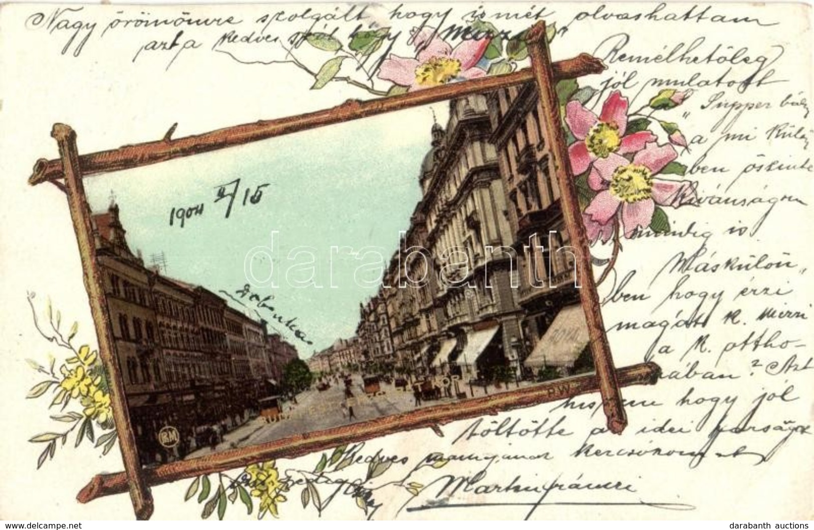 T2/T3 Budapest VII. Erzsébet Körút, Villamosok, Floral Litho Frame (EK) - Sin Clasificación