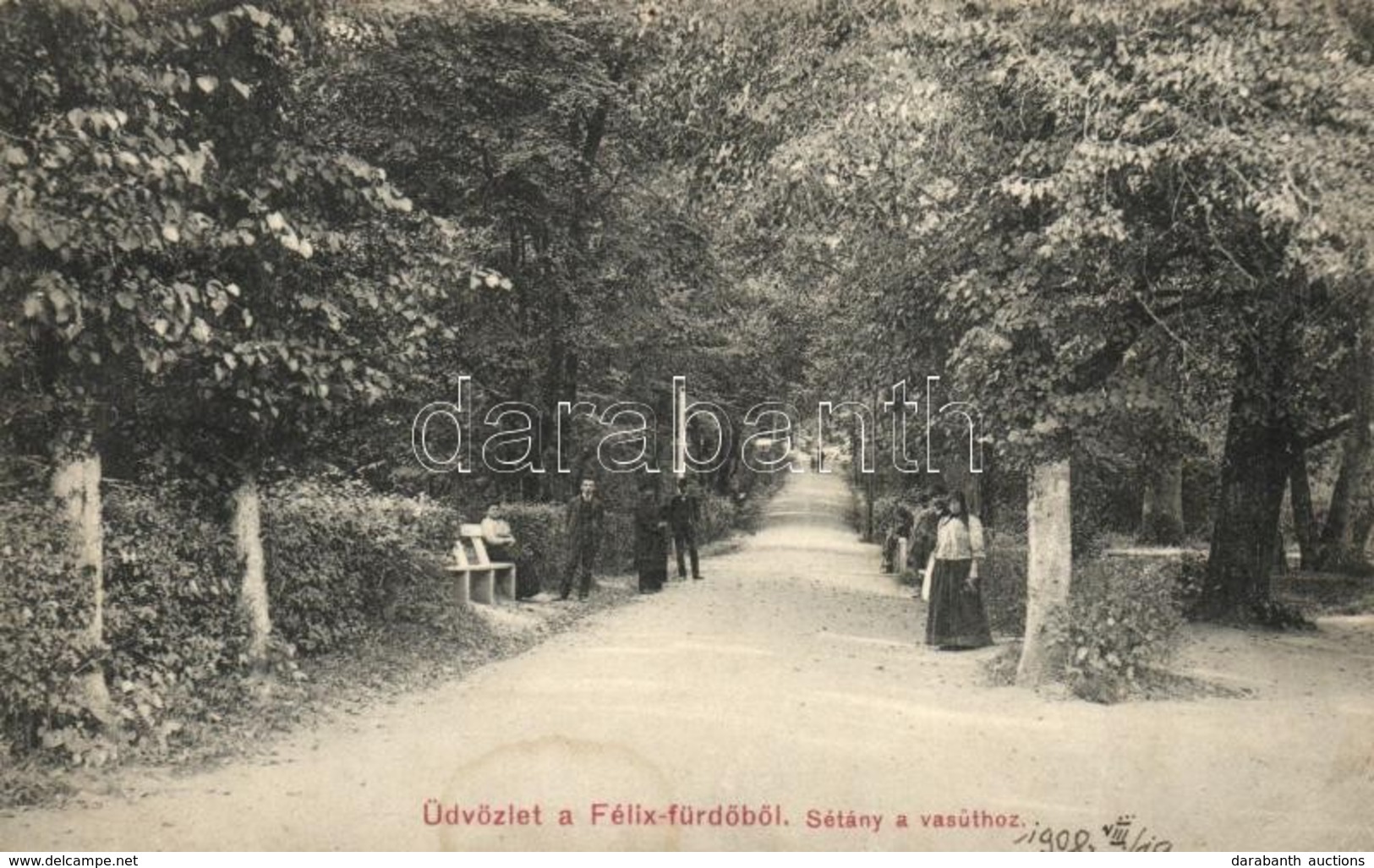 T3 1908 Félixfürdő, Baile Felix; Sétány A Vasúthoz / Promenade To The Railway Statiton (lyuk / Pinhole) - Sin Clasificación